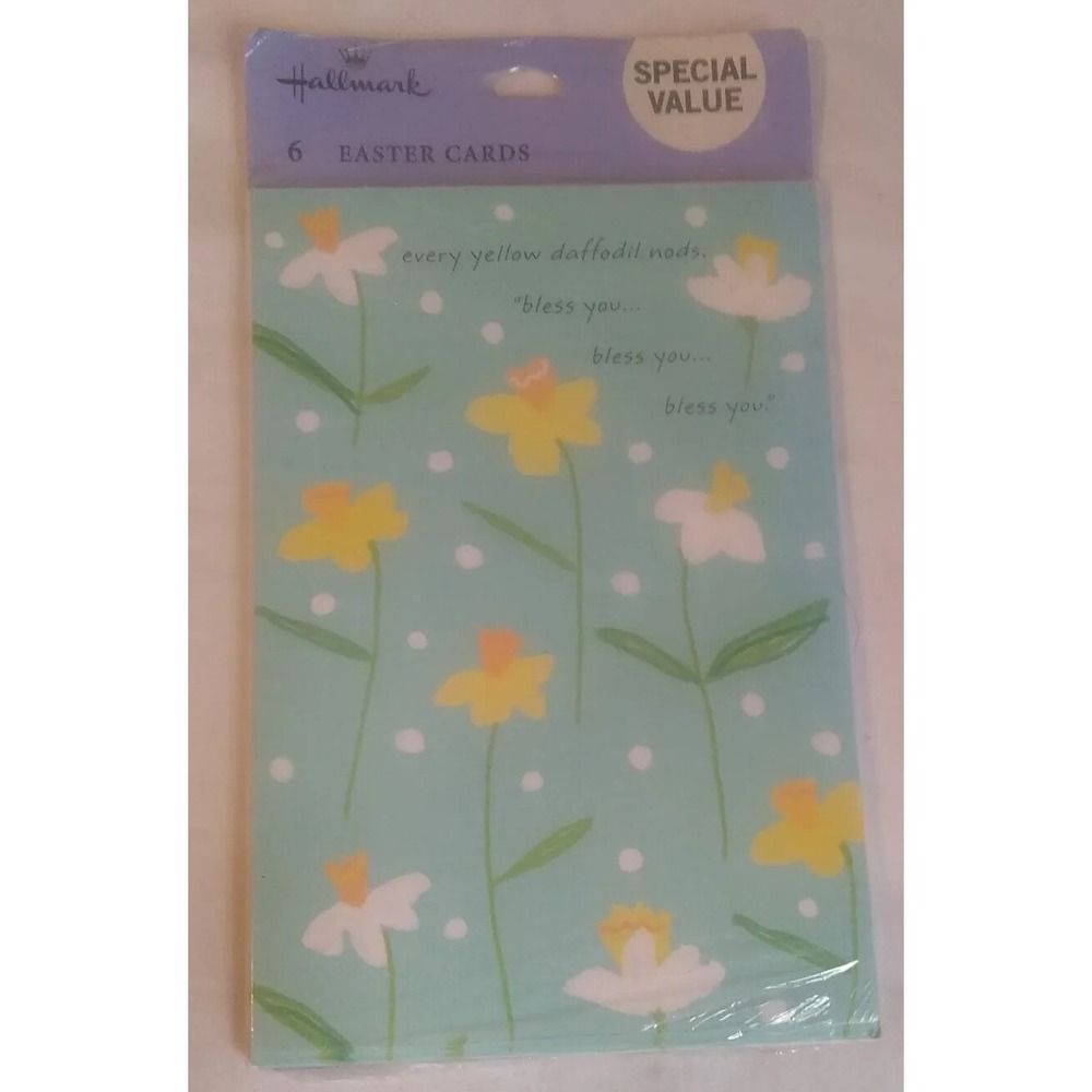 Easter Cards 1 Pkg 6 Cards Envelopes Daffodils Floral "Bless You" Hallmark‎ NEW